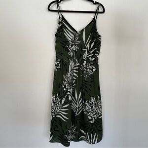 Guess Green Tropical Print Slip Midi Dress Lined With Pockets S